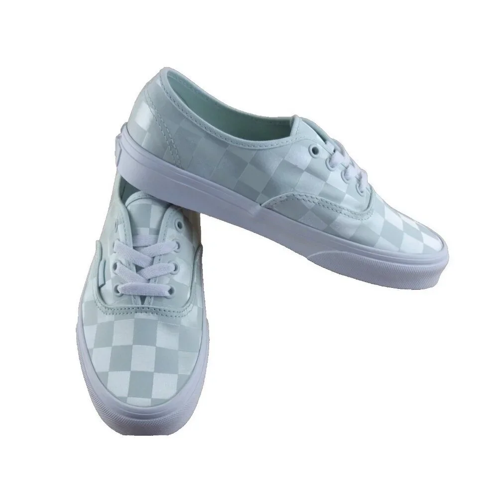 Vans Authentic Women's Satin Checkerboard Spa Blue Green White shoes Size 7 NIB